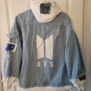 BTS Unofficial Denim Jacket with Patches And White Accents